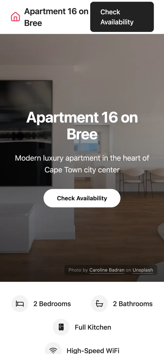Apartment 16 on Bree — a Clawfront site built with the Airbnb design, shown on mobile