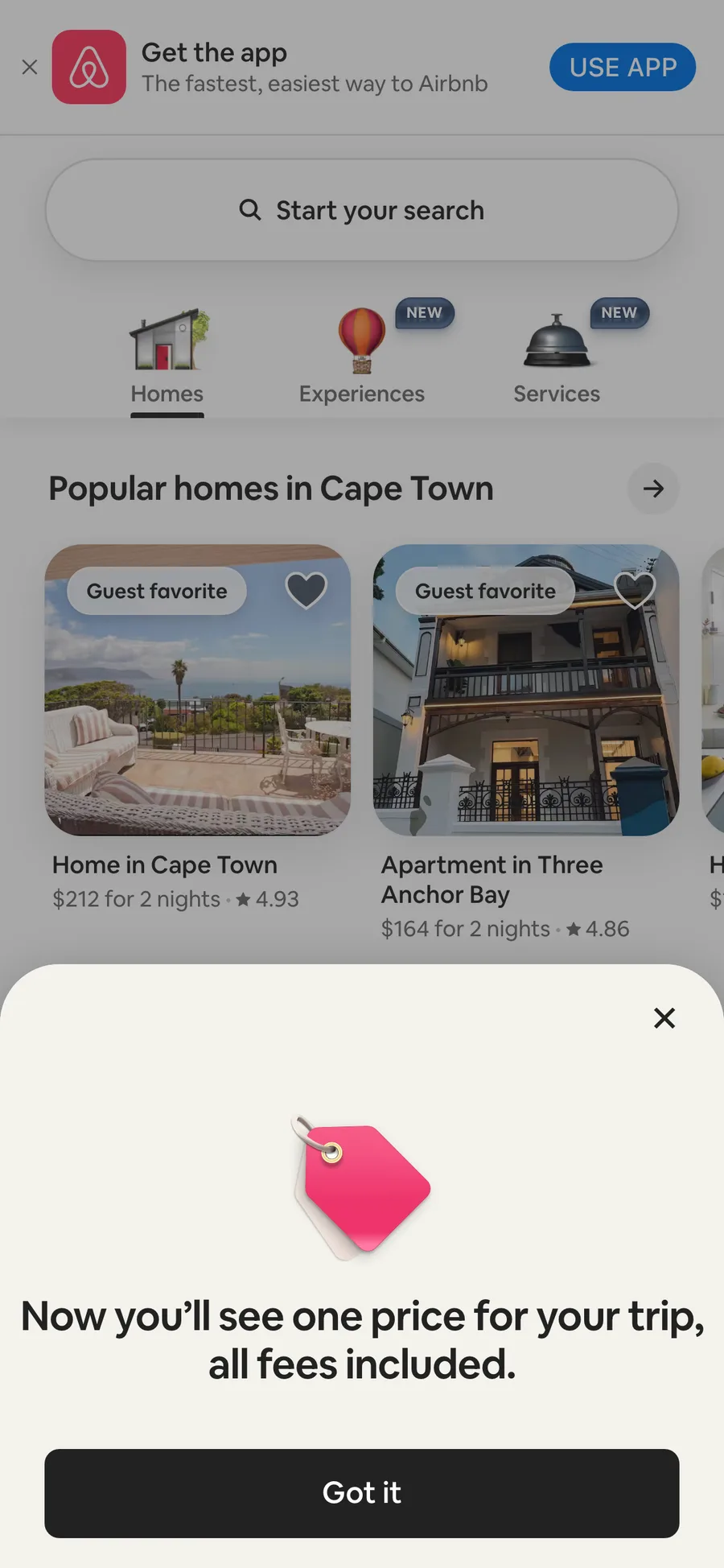 Airbnb website preview
