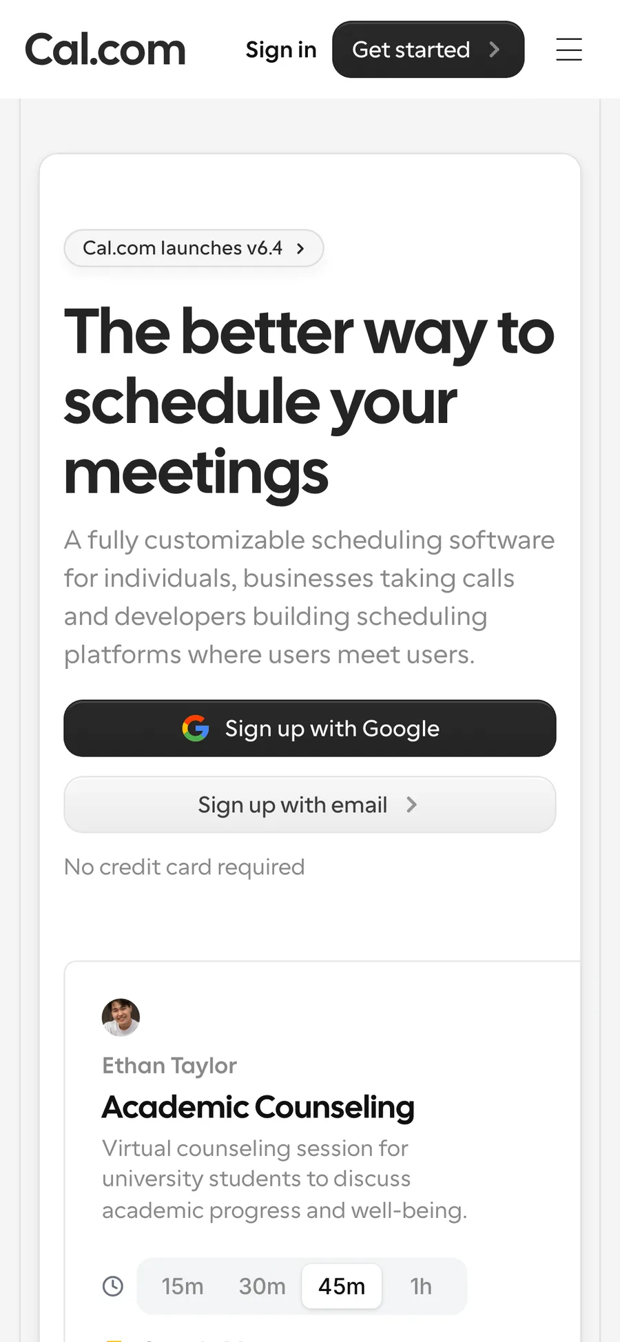 Cal.com website preview