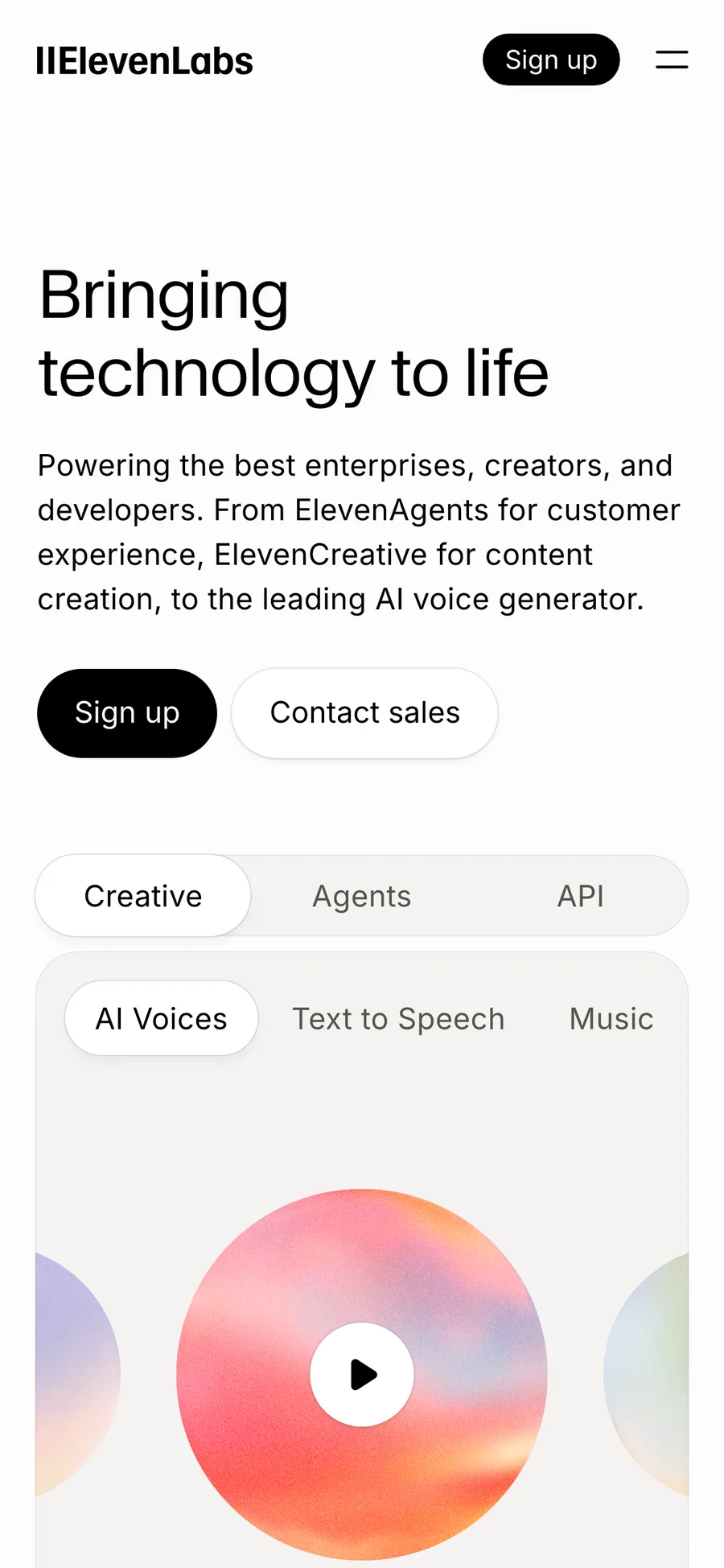 ElevenLabs website preview
