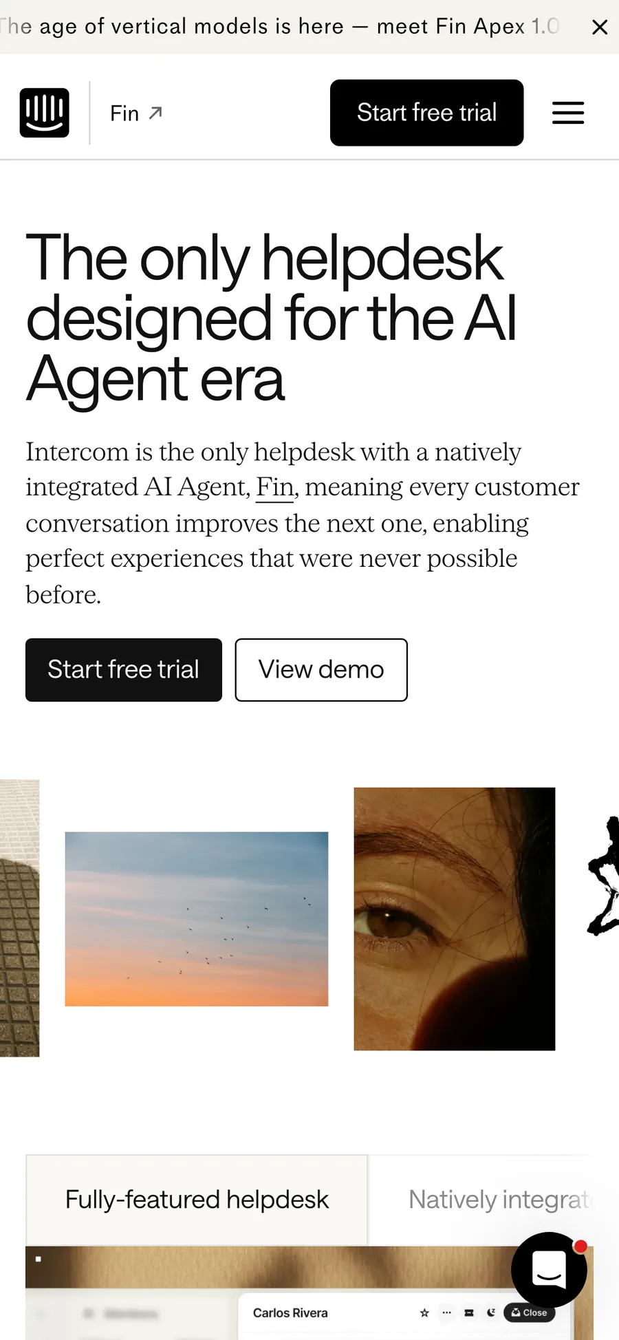 Intercom website preview
