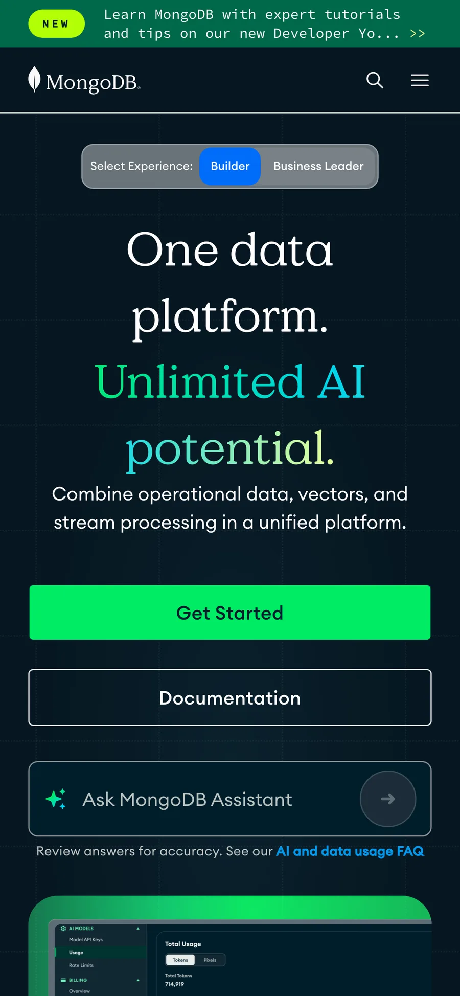 MongoDB website preview