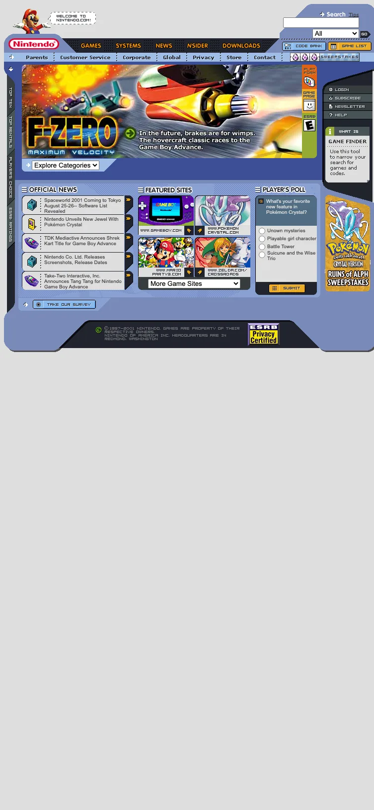 Nintendo.com (2001) website preview