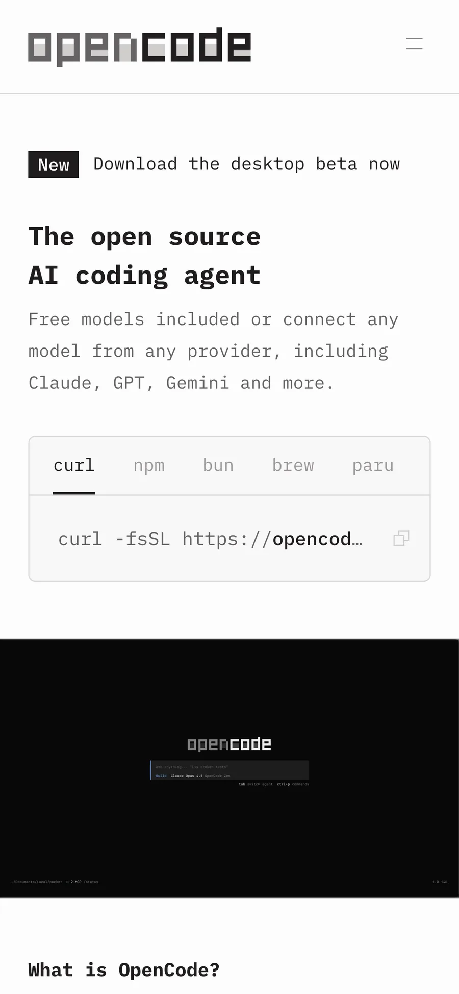 OpenCode AI website preview