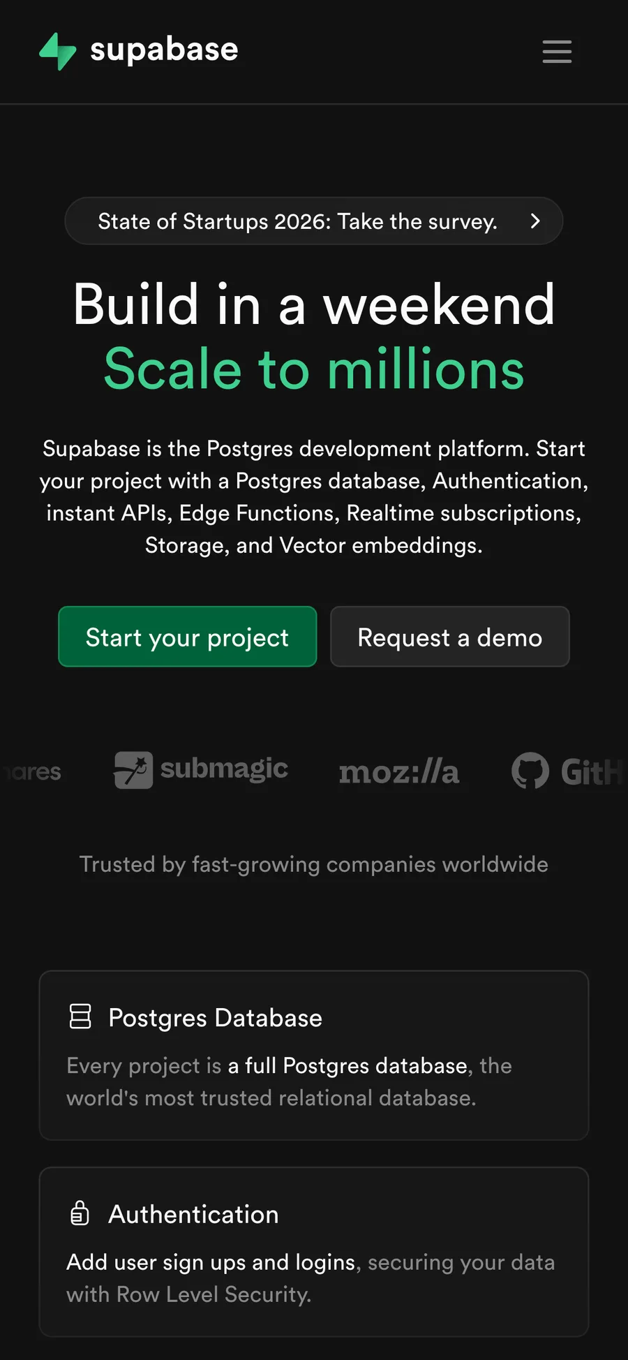 Supabase website preview