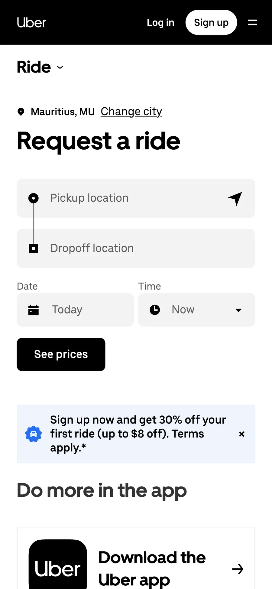 Uber website preview