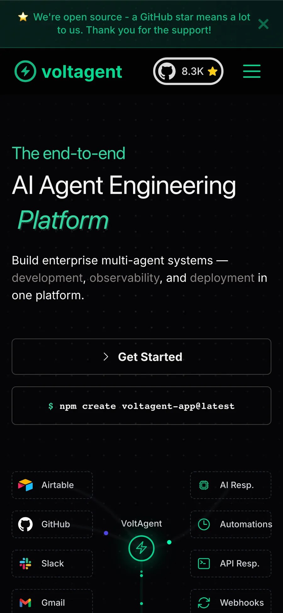 VoltAgent website preview