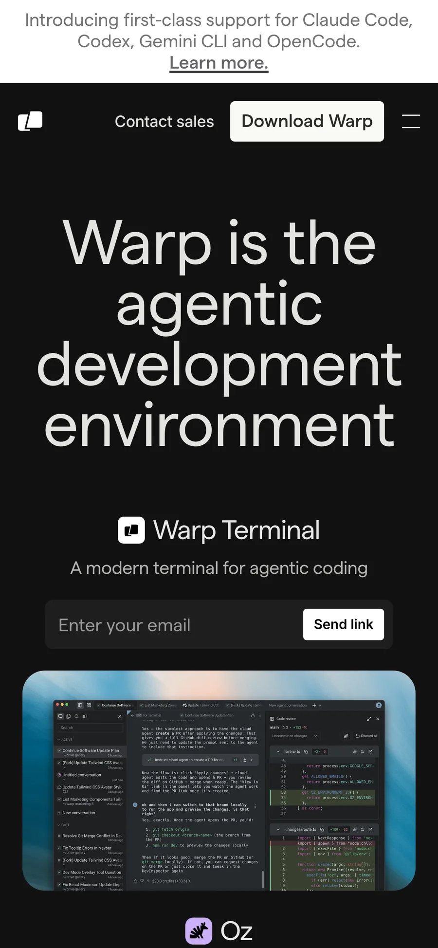 Warp website preview