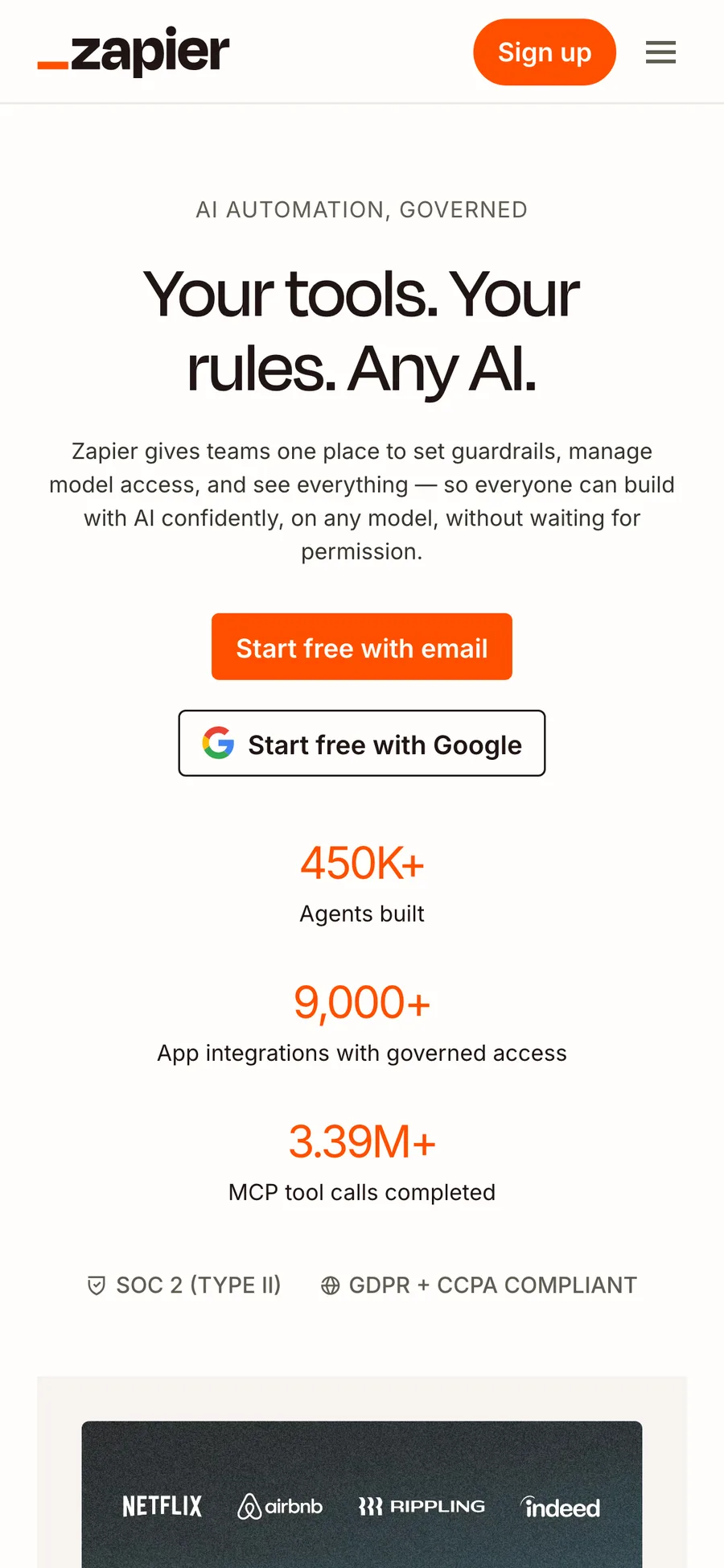 Zapier website preview
